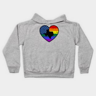 Texas United States Gay Pride Flag Heart Kids Hoodie